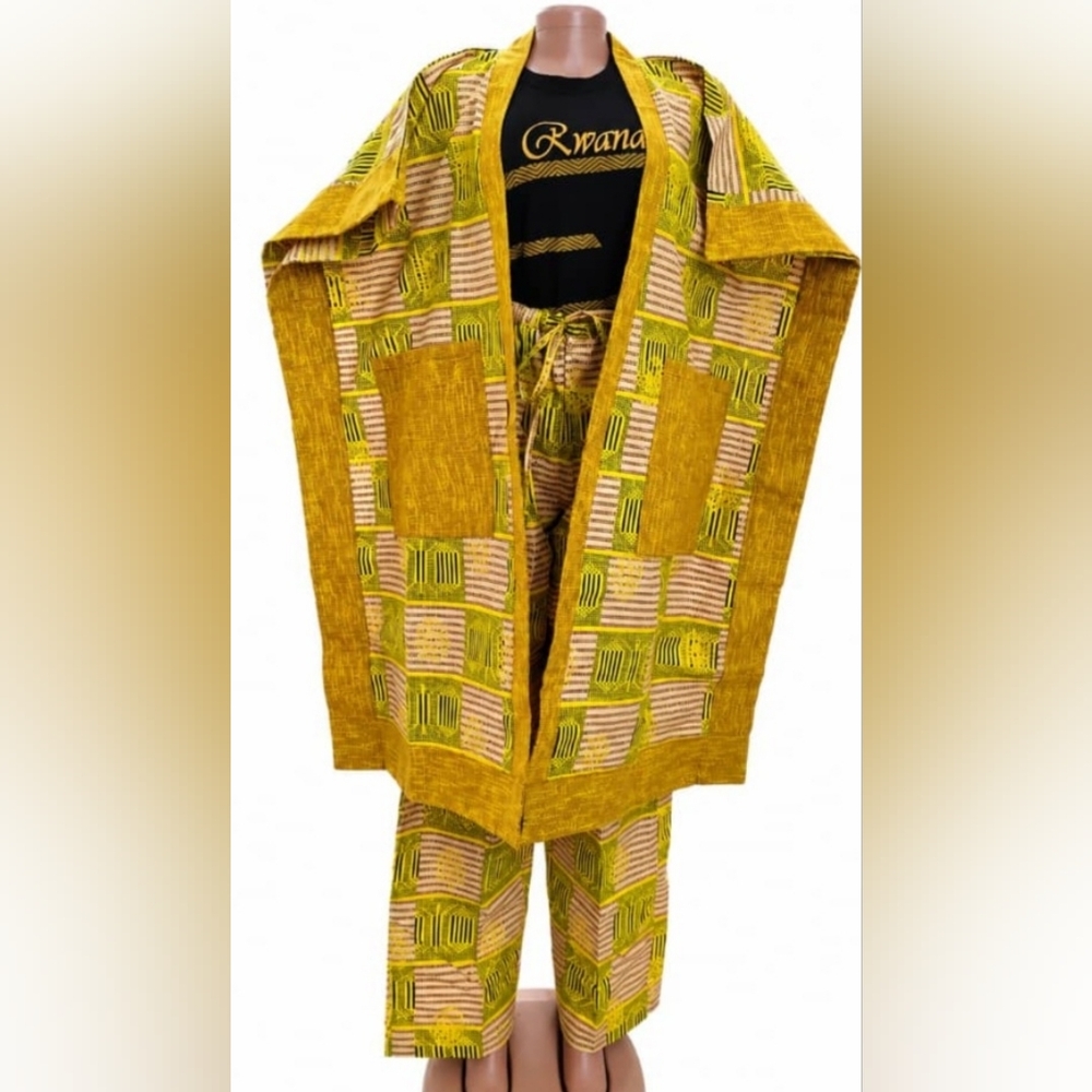 African Print Yellow Two-Piece Pants Set